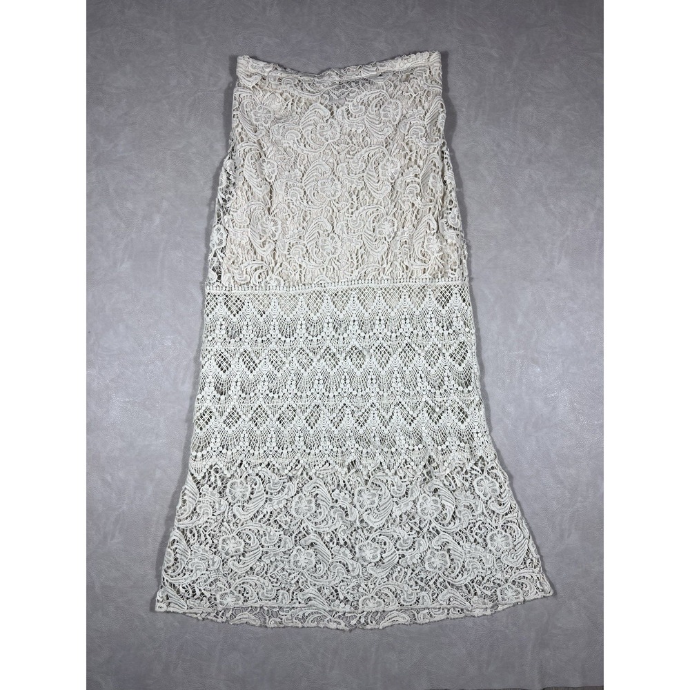 Scully Western Skirt Size Medium Women's Crotchet Knit Boho Maxi Ivory HC60